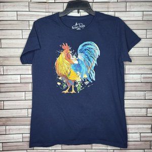 Northern Outpost Women's Size Large Shirt Blue Colorful Rooster Short Sleeve Top